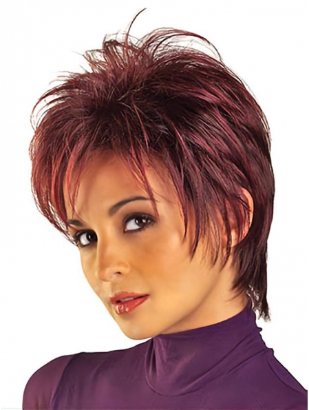 Soft Red Straight Short Capless Synthetic Women Wigs For Cancer