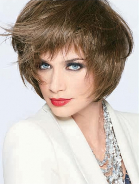 Monofilament Refined Straight Short  With Bangs Human Hair Women Wigs