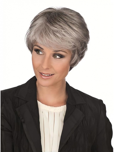 Elegant Straight Short Capless Synthetic Grey Women Wigs