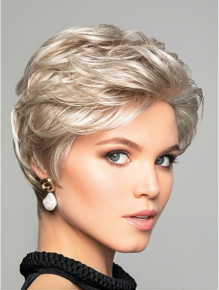 6" Short Wavy Platinum Blonde Synthetic Without Bangs Fabulous Lace Front Wigs