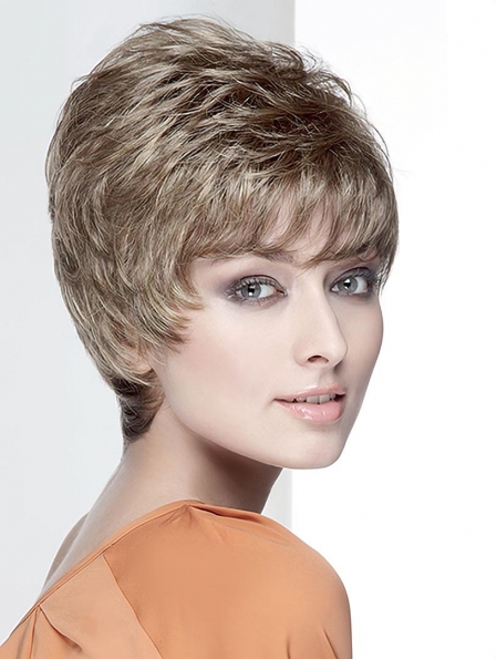 Wavy Short Brown With Bangs Capless Synthetic Women Wig