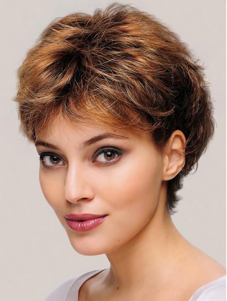 6" Wavy Monofilament Synthetic Layered Short Wigs For Women