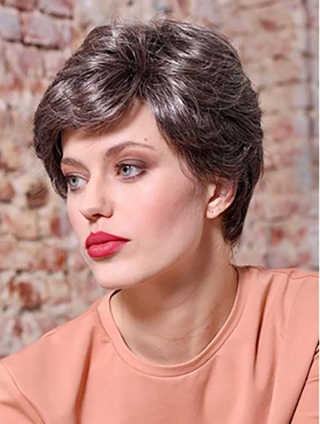 6" Short Brown Wavy  Layered Lace Front Synthetic Women Wigs