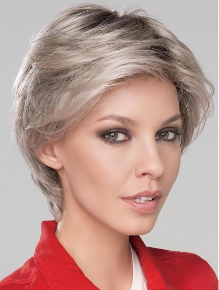 6" Short Fashionable Monofilament Wavy Synthetic Grey Women Wigs