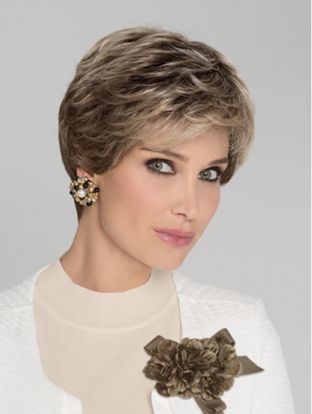 Wavy 100% Hand-tied Brown Short Classic Synthetic Lady Wig