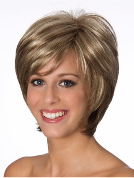 Real Blonde Layered Wavy Short 8" Lace Front Human Hair Women Wigs