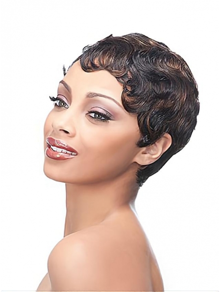 Brown Nice Boycuts Wavy Short Lace Front Synthetic Women Wigs