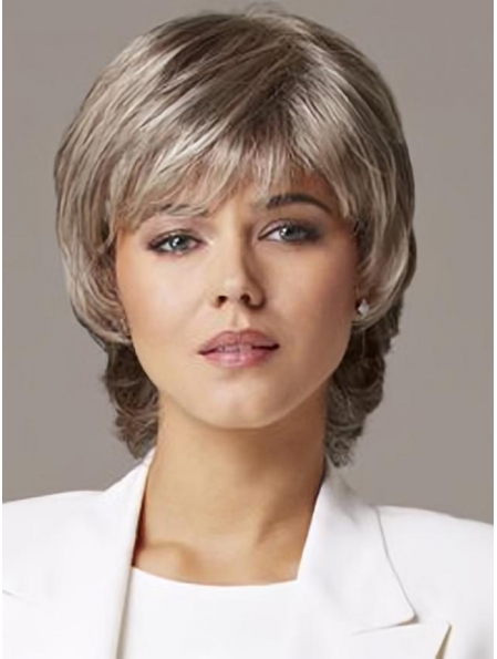  Short Wavy Lace Front Synthetic Hair Grey Lady Wigs
