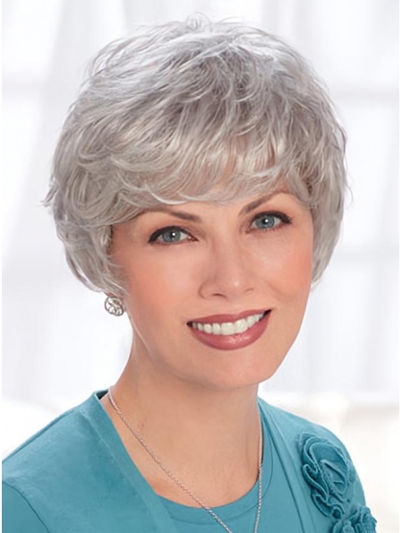 Silver Short Wavy  8 Inches Lace Front Synthetic Lady Wigs