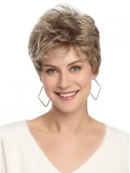  Brown Short Wavy Lace Front Human Hair Lady Wigs