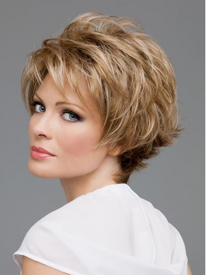  Brown Short Wavy Layered Comfortable Lace Front Human Hair Lady Wigs