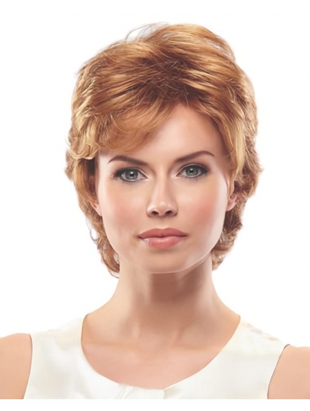 Sleek Auburn Layered Wavy Short Capless Synthetic Women Wigs