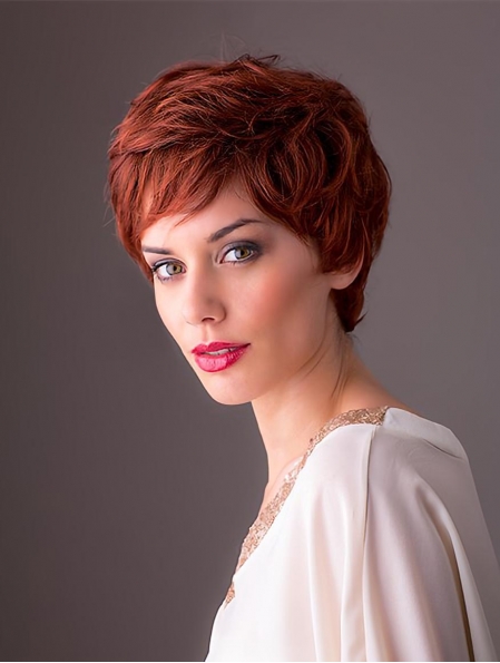  Short Wavy Red Layered 8" Monofilament Synthetic Women Wigs