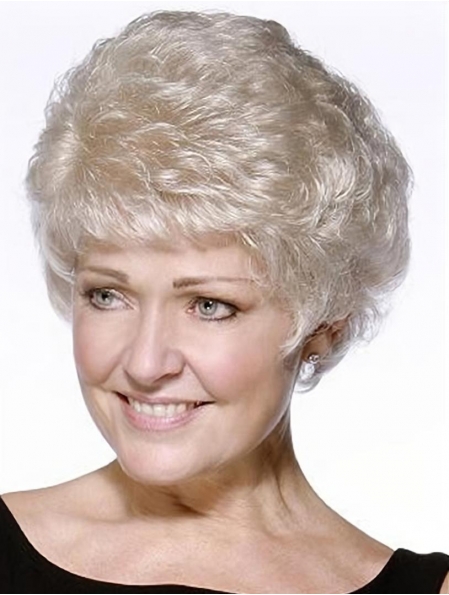 Fashionable Wavy Short Hand-Tied Synthetic Grey Women Wigs