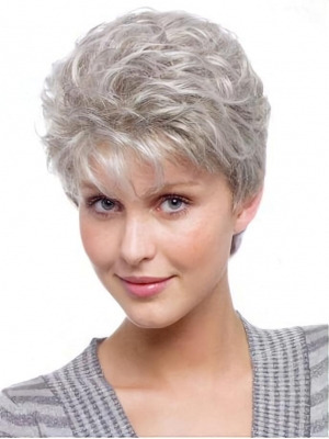 Gorgeous Wavy Short Capless Synthetic Grey Women Wigs