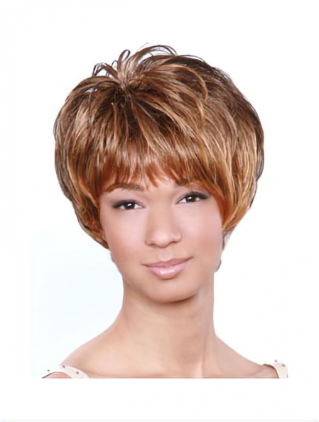 Brown Wavy Short Capless Synthetic African American Women Wigs