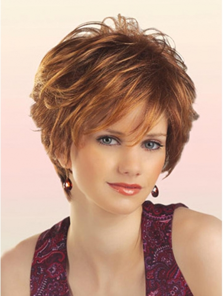 Radiant Auburn Wavy Short Capless Synthetic Women Wigs For Cancer