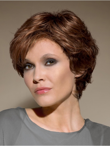 Traditional Auburn Wavy Short Lace Front Synthetic Women Wigs