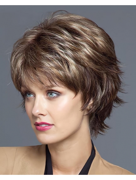 Sassy Brown Wavy Short Layered Capless Synthetic Women Wigs