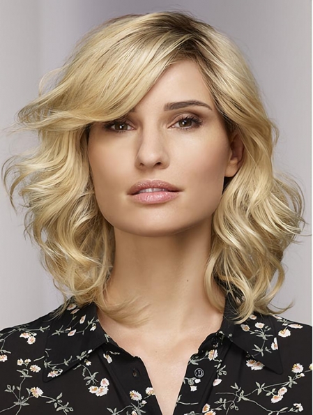16"Blonde Shoulder Length Curly Monofilament Synthetic Women Bobs Wigs