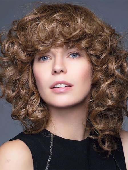 Curly Brown 14" Shoulder Length 100% Hand-tied Synthetic Women Wigs