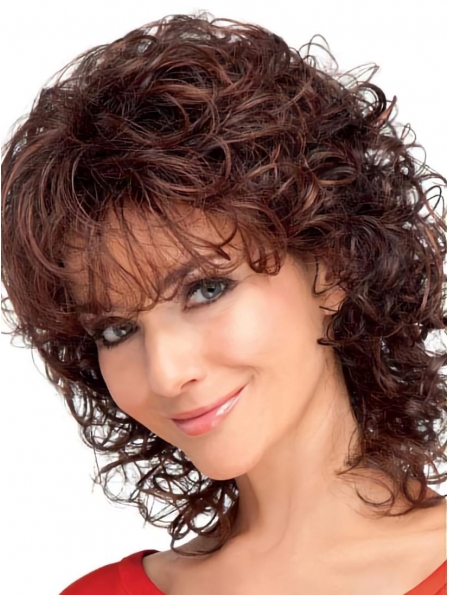 New Auburn Curly Shoulder Length Capless Classic Synthetic Women Wigs