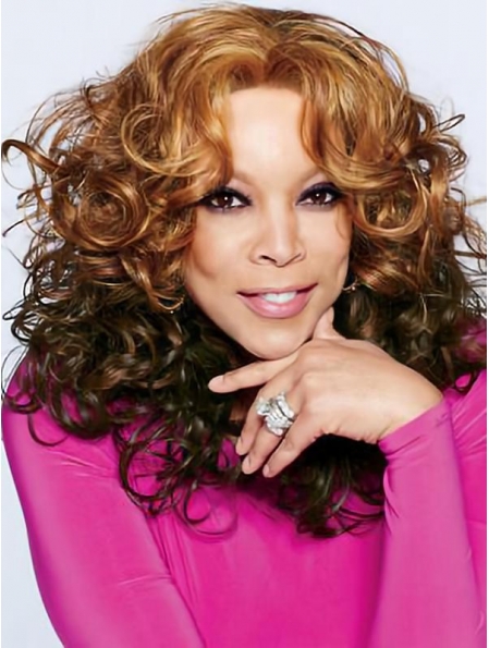 18" Curly Shoulder Length Capless Remy Human Hair Wendy Williams Women Wigs