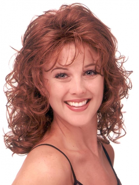 Good Red Curly Shoulder Length Capless Classic Synthetic Women Wigs