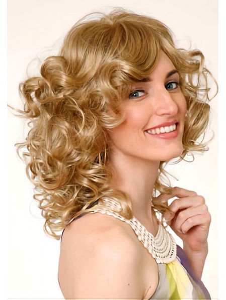 Shining Medium Blonde Curly Lace Front Synthetic Women Wigs
