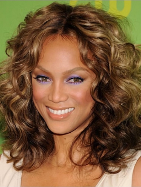  Contemporary Girlish Shoulder-length Curly Shag Glueless Lace Front Human Hair Tyra Banks Wig for women