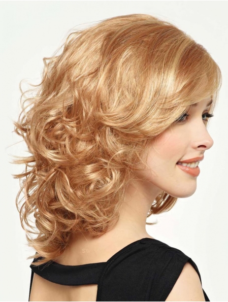 Stylish Blonde Medium Curly Capless Synthetic Women Wigs