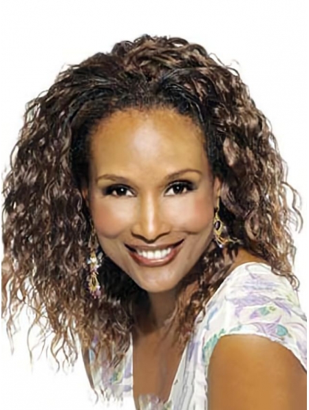  Natural-looking mid-length bouncy deep-curl full lace human hair Beverly Johnson wig For Women