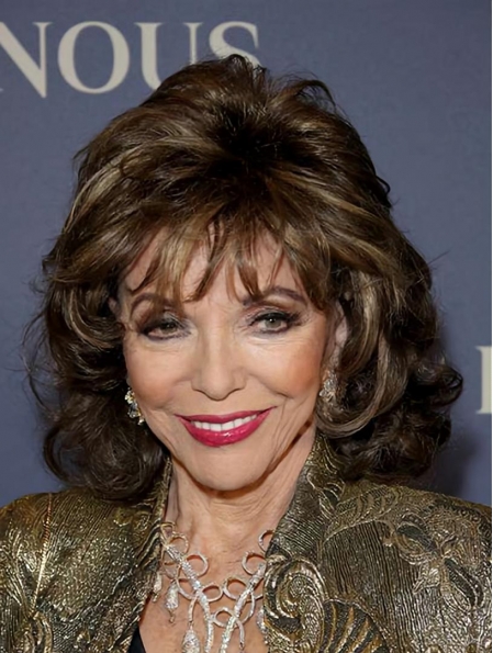 Classic Curly Shoulder Length Lace Front Synthetic Women Joan Collins Wigs