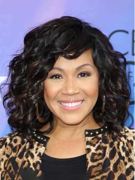 Black  Curly Shoulder Length Without Bangs Full Lace Synthetic Women Erica Campbell Wigs