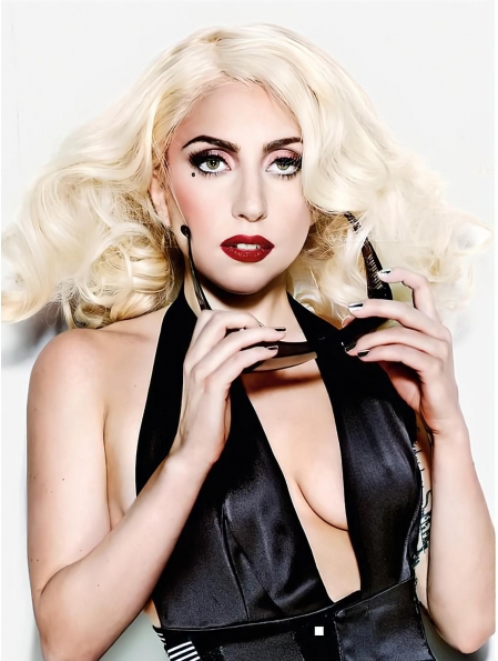 Ideal Blonde Layered Curly Shoulder Length Synthetic Lady Gaga Women Wigs