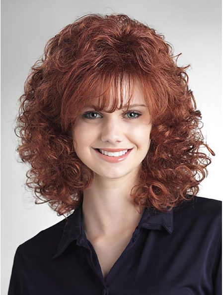 Traditional Auburn Curly Shoulder Length Capless Classic Synthetic Women Wigs