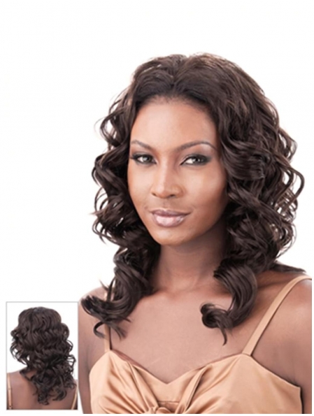 Hairstyles Brown Curly Shoulder Length Capless Human Hair Wigs & Half Wigs
