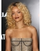 Exquisite Blonde Curly Shoulder Length Lace Front Human Hair Women Rihanna Wigs