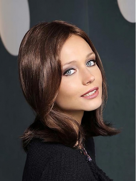 Brown Straight Shoulder Length Without Bangs Lace Front Synthetic  Women Wigs