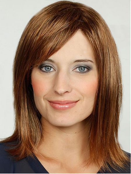 Blonde With Bangs Synthetic 14" Straight Medium Length Wigs For Women