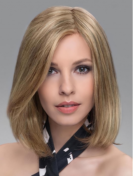 Blonde Soft Straight Shoulder Length Lace Front Synthetic Women Bob Wigs