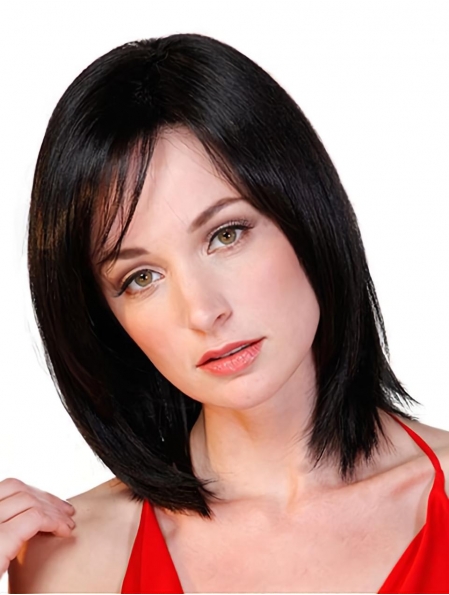  Black Straight Shoulder Length Monofilament Women Bobs Wigs For Cancer