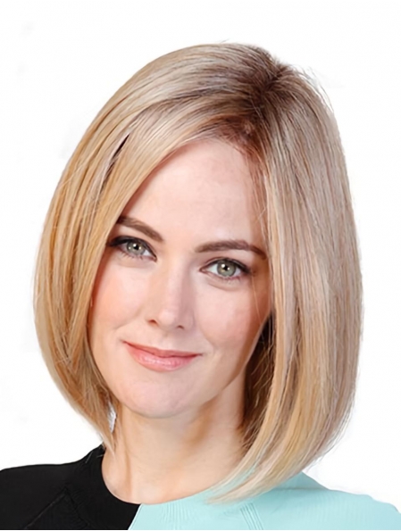 Blonde Straight Shoulder Length Monofilament Synthetic Women Bobs Cancer Patient Wigs