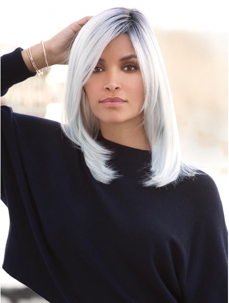White Straight Shoulder Length 100% Hand tied Synthetic Women Wigs  