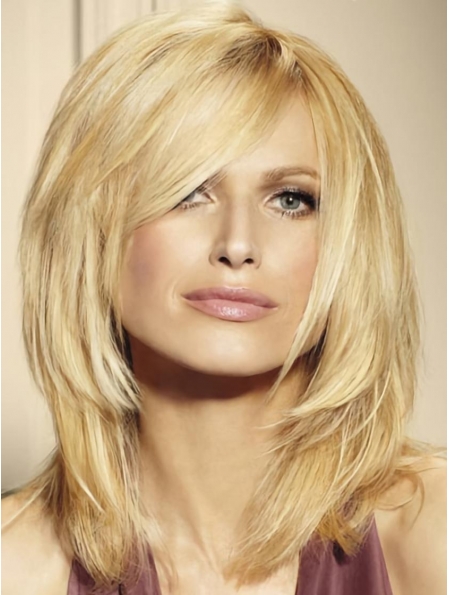 Beautiful Blonde Straight Shoulder Length Lace Front  Remy Human Hair Women Wigs