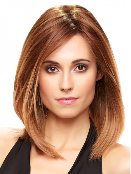 Good  Straight Shoulder Length Without Bangs Monofilament Human Hair Women Wigs