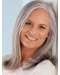 Shoulder Length Straight Without Bangs  Hand Tied Human Hair Grey Lady Wigs