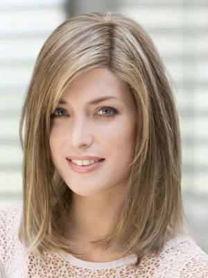 No-fuss Blonde Monofilament Straight Shoulder Length Human Hair Women Wigs For Cancer