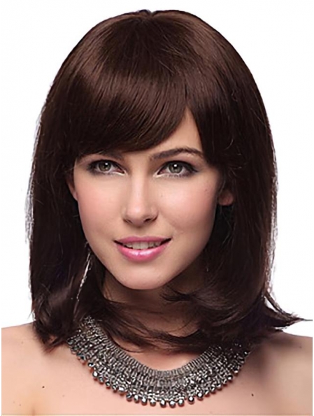 Popular Auburn Straight Shoulder Length Capless Human Hair Women Wigs