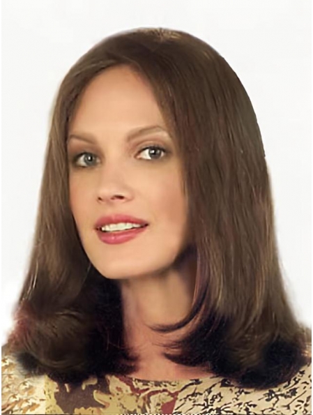 Brown Straight Shoulder Length Lace Front Human Hair Women Wigs